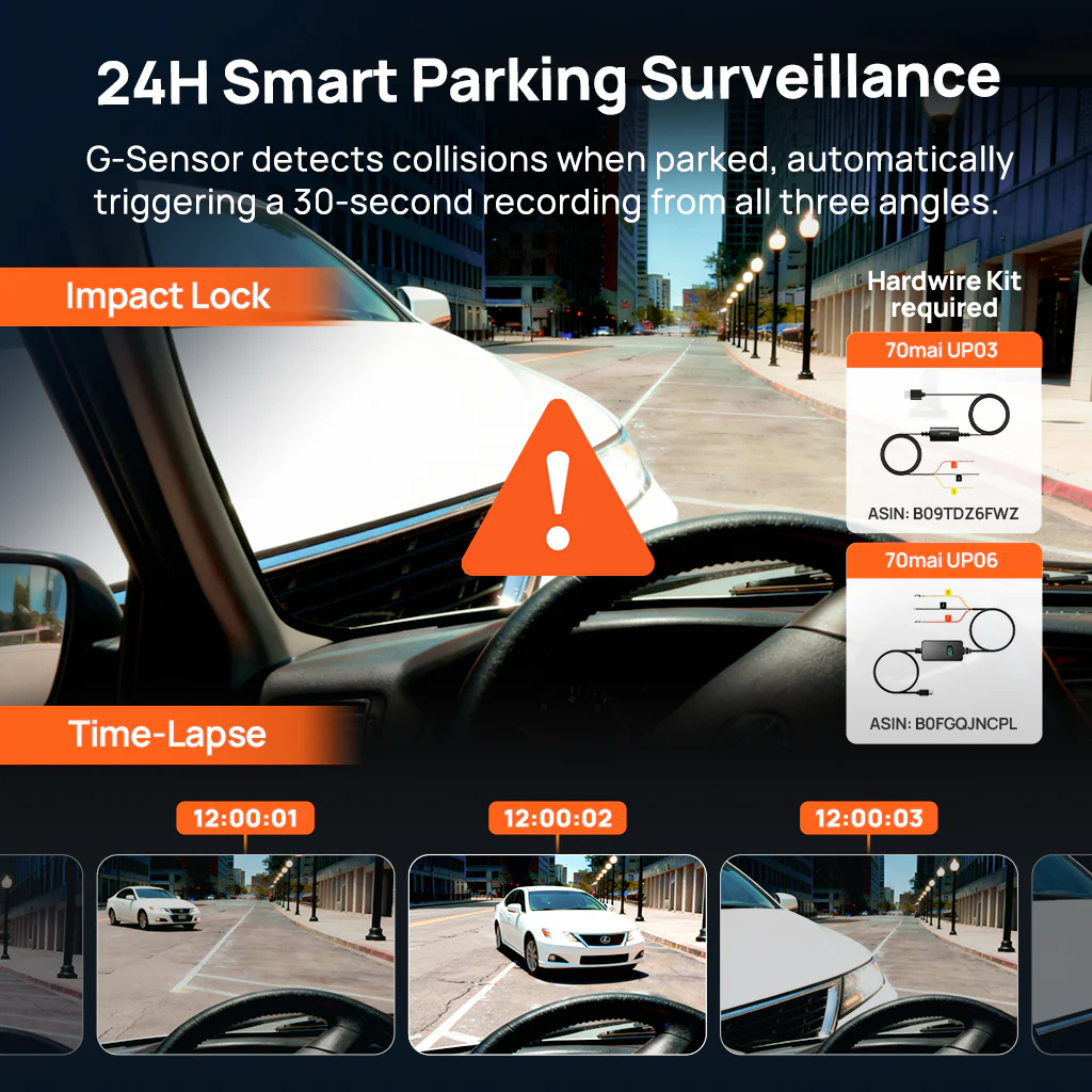 70mai Dash Cam 4K T800E, 3-Channel Front Interior Rear Car Camera, 4K HDR, Night Owl Vision, 24H Parking Surveillance & GPS - Image 4