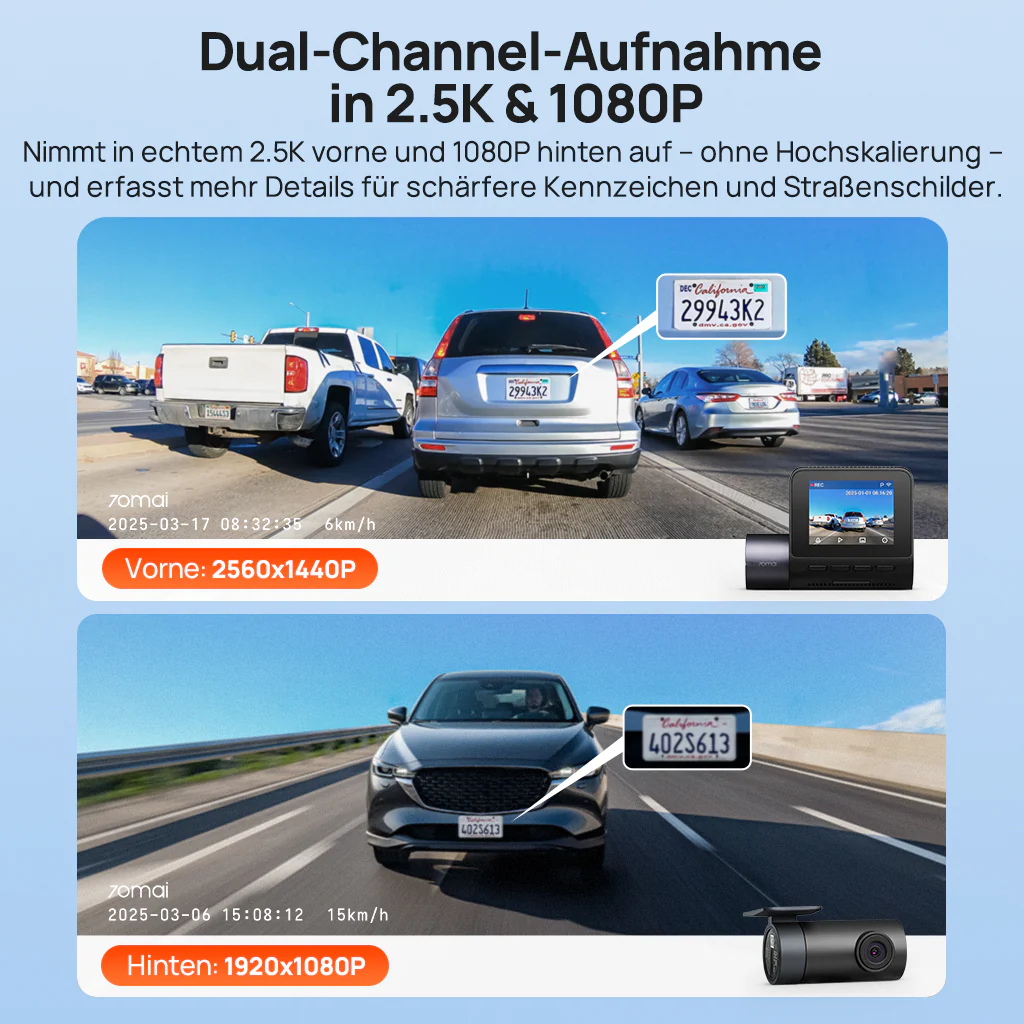 70mai Dash Cam A410 2.5K HDR Dual w/ GPS, Emergency Record, G-Sensor, App Control & Compact Design - Image 5