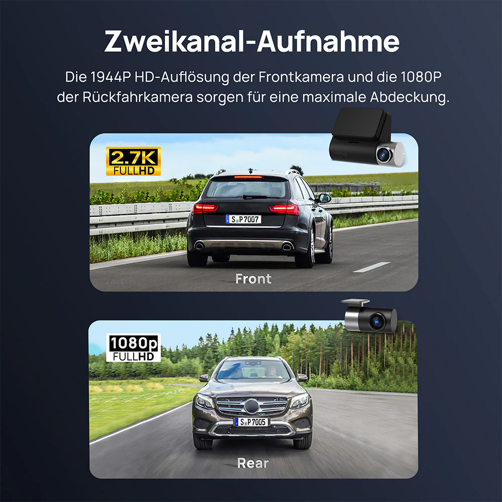 70mai Dash Cam A500S 2.7K HD with 2-Inch Screen & Dual-Channel Supported - Image 3