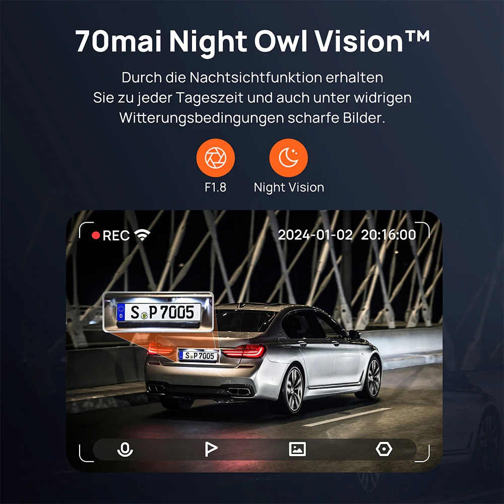 70mai Dash Cam A500S 2.7K HD with 2-Inch Screen & Dual-Channel Supported - Image 5