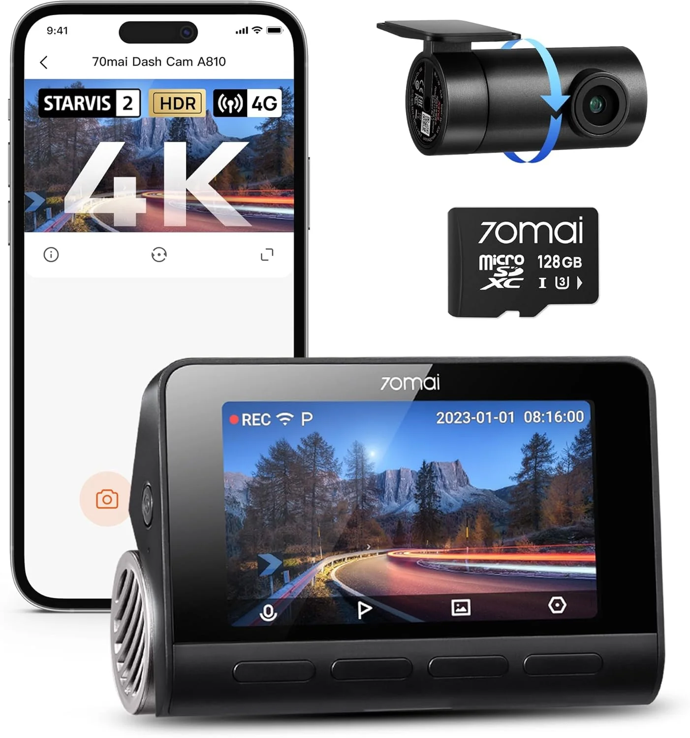 70mai Dash Cam 4K A810 with Sony STARVIS 2 IMX678, 4G LTE & Dual HDR Supported - Image 20