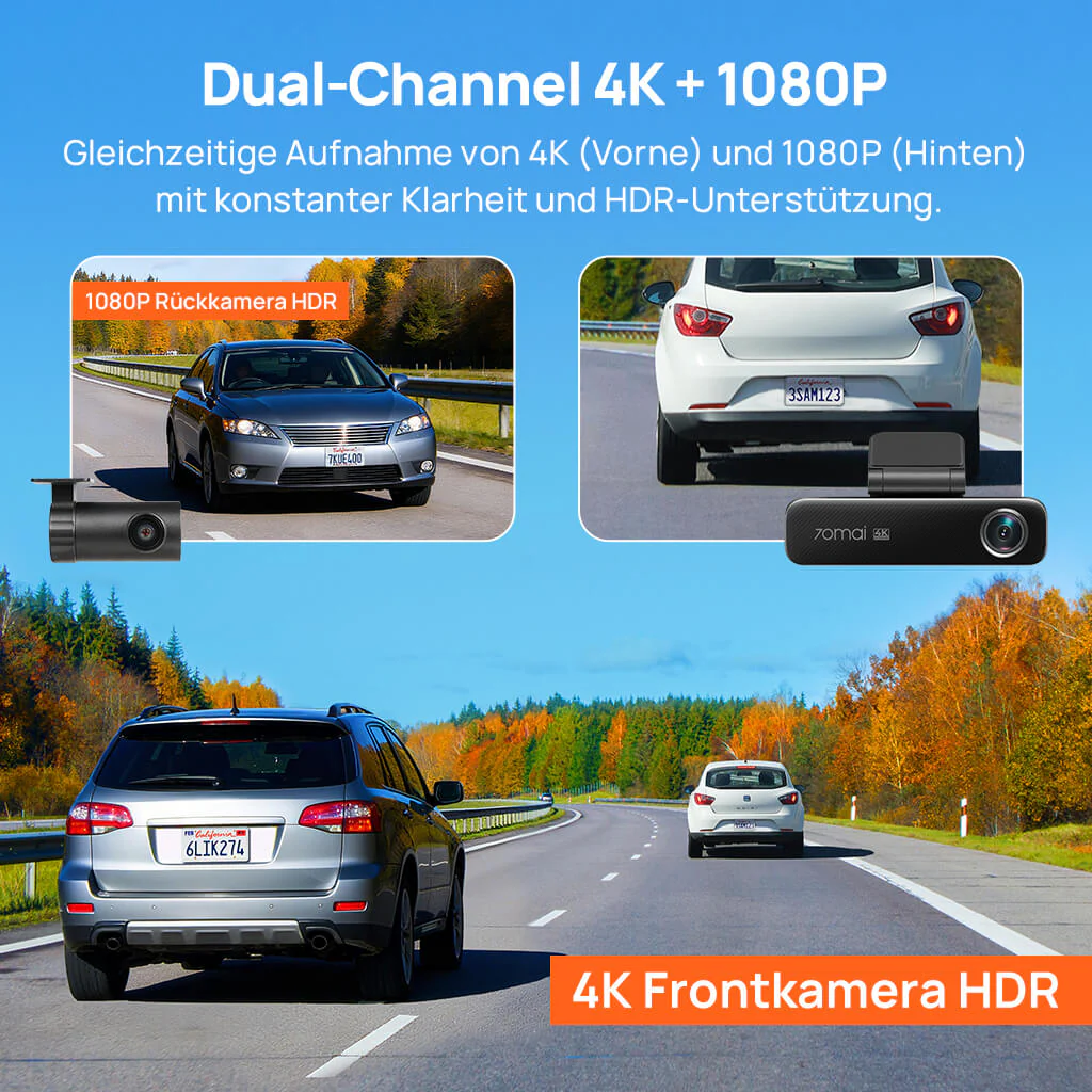 70mai Dash Cam 4K M800 with Built-In eMMC, Dual Sony STARVIS 2, HDR Recording, 4G LTE & Compact Design - Image 4