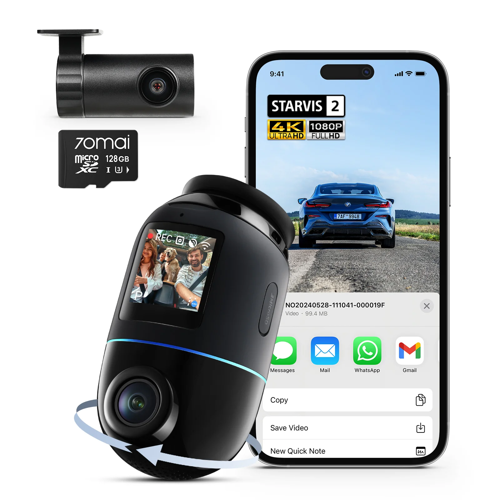 70mai Dash Cam 4K Omni 360 Full View with Dual Sony STARVIS 2, AI 2.0 & 4G LTE Supported